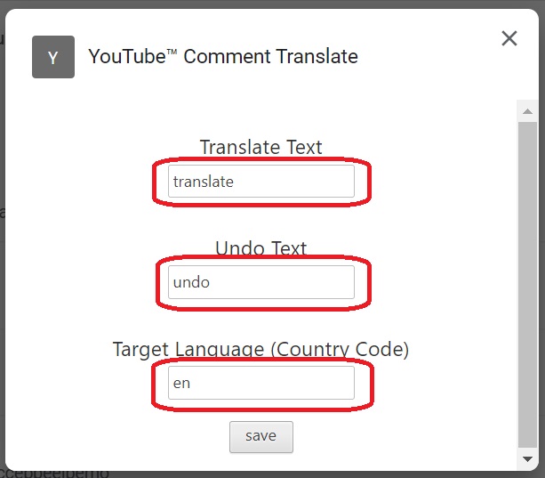 YouTube Comment Translateの設定2